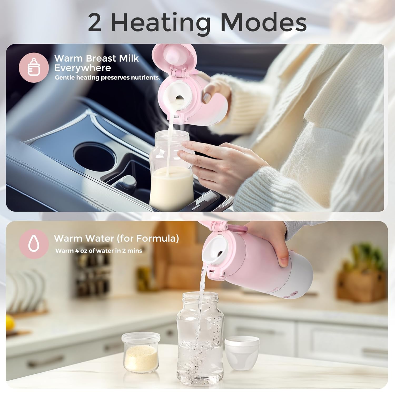 Portable Bottle Warmer for Travel, Dual Heating Modes for Breastmilk & Water, Portable Bottle Milk