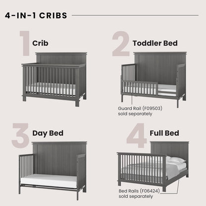 Child Craft Denman 4-in-1 Convertible Crib, Baby Crib Converts to Day Bed, Toddler Bed and Full