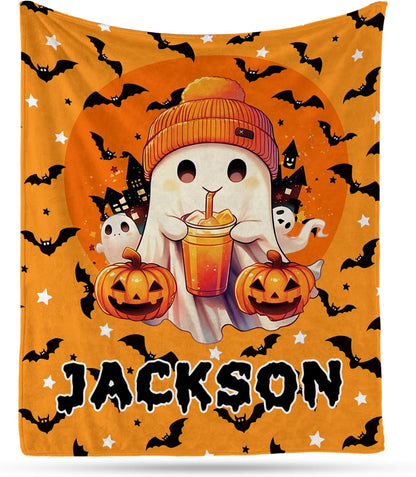 Ship Next Day, Custom Halloween Blanket - Printed in USA, Personalized Baby Blankets with Name