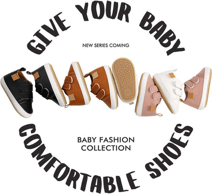 SOFMUO Baby Boys Girls High Top Ankle PU Leather Sneakers Soft Rubber Sole Infant Moccasins Newborn Oxford Loafers Anti-Slip Toddler Wedding Uniform Dress Shoes