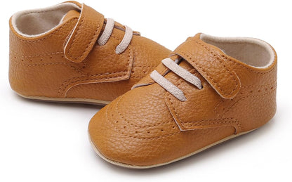 SOFMUO Baby Boys Girls High Top Ankle PU Leather Sneakers Soft Rubber Sole Infant Moccasins Newborn Oxford Loafers Anti-Slip Toddler Wedding Uniform Dress Shoes
