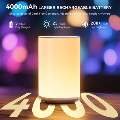 Nursery Night Light for Baby, Portable Night Lamp with LED Stepless Dimming & 256 RGB Colors for Kids Adult, Breastfeeding, Sleep Aid, 4000mAh Rechargeable Bedside Table Lamp with Timer, White