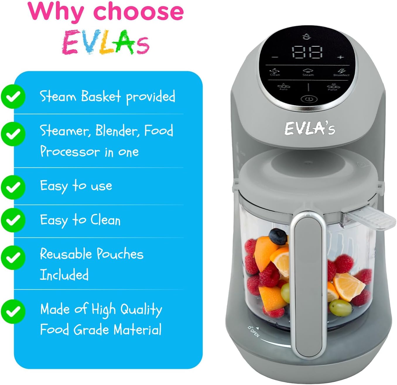 EVLA'S Baby Food Maker, Steamer, Blender, Baby Food Processor for Healthy Homemade Baby Food in