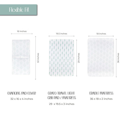 Changing Pad Cover - Cradle Sheets Fits Baby Mattress Sheet 36" X 18 - Unisex Grey Sage Diamond - 2 Pack Set