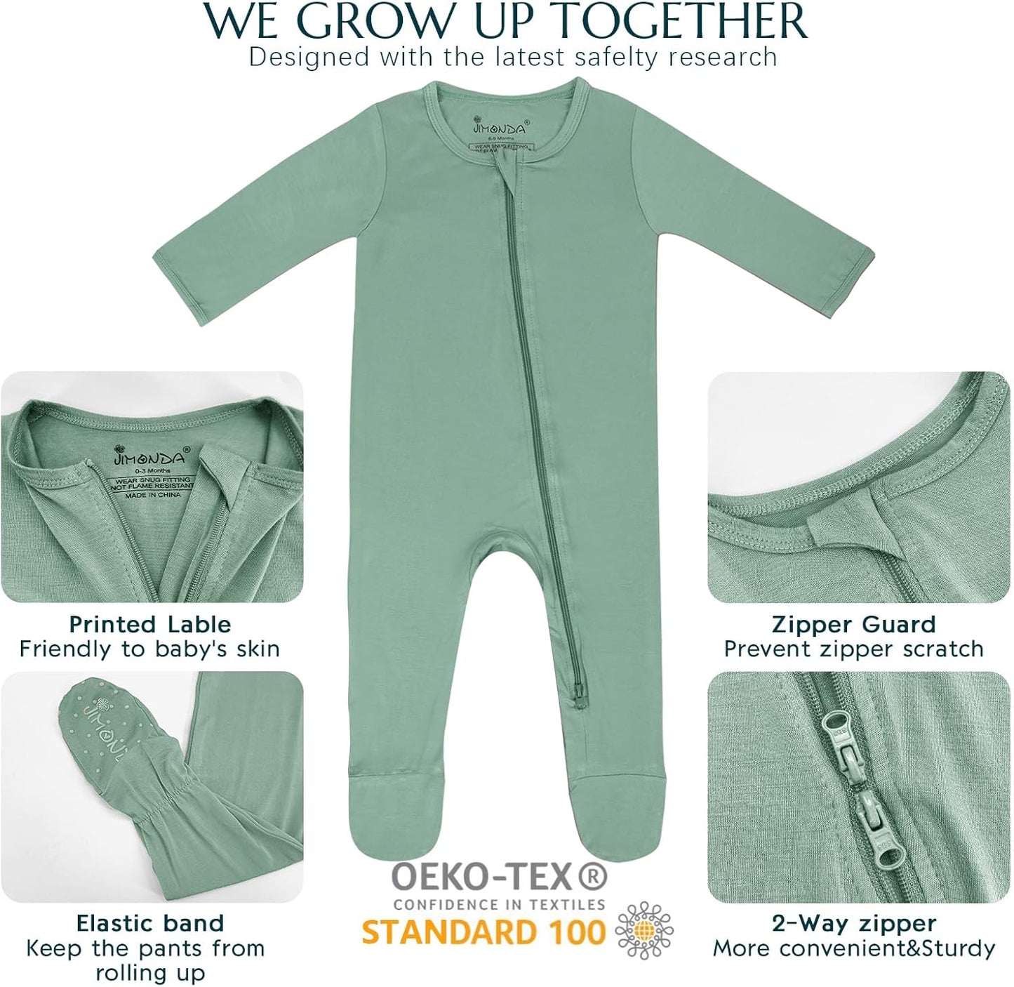 Jimonda Bamboo Baby Pajamas,Unisex Boys Girls One-Piece Footies,Long Sleeve Sleepers 2-Way Zip closure Romper