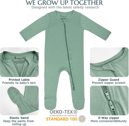 Jimonda Baby Romper Boys Girls Bamboo Pajamas 2-Way Zipper Footed Unisex Zip-Up Sleepers Sleep and Play pjs