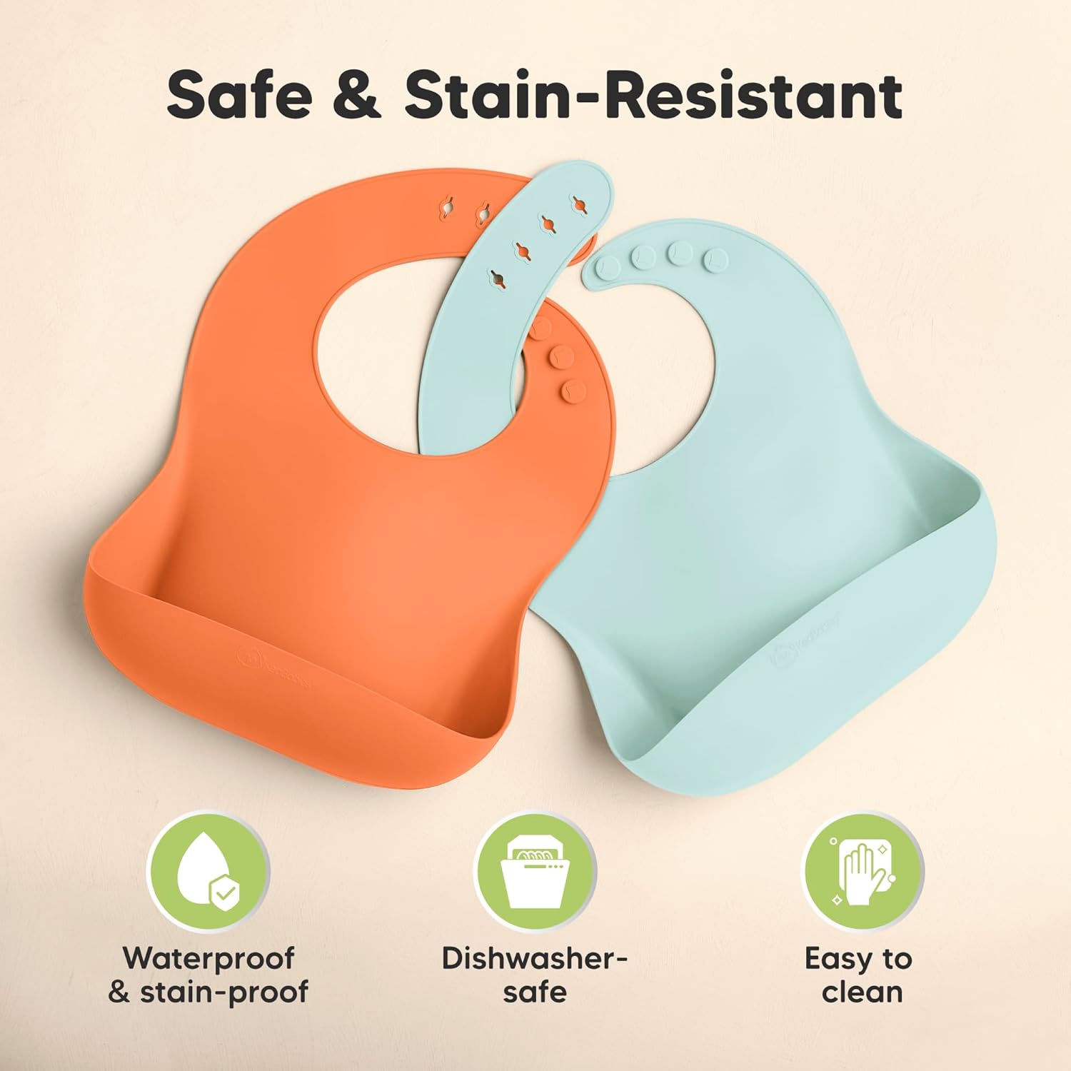 KeaBabies 2-Pack Silicone Baby Bibs for Eating - Sturdy Food-Grade Silicone Bibs for Babies Girl