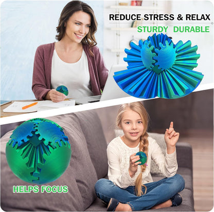 Gear Ball for ADHD 3D Printed Gear Ball Steampunk Whirling Wonder Fidget Toy Gearsphere Gear Ball for Stress and Anxiety Relaxing Fidget Ball Ideal for Sensory Needs and Autism (Laser Blue Green)