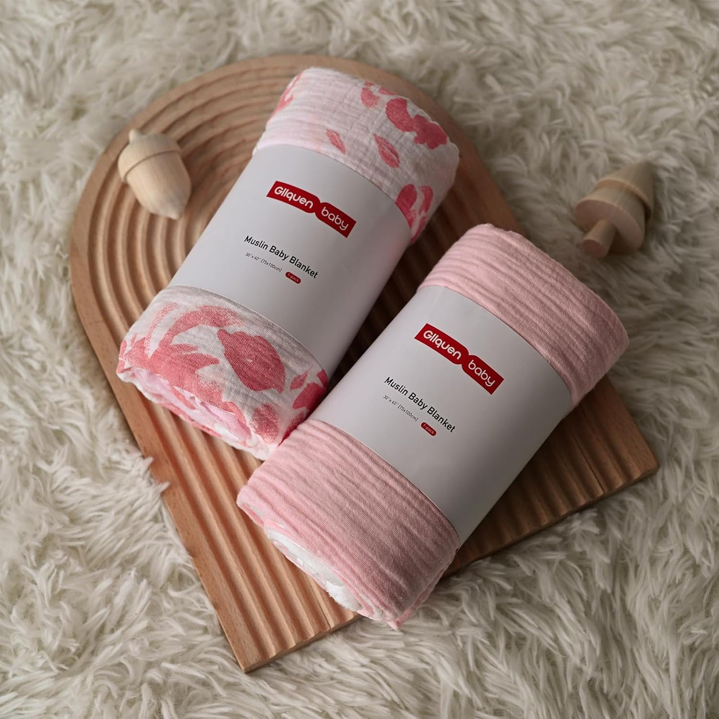 GLLQUEN BABY Blankets for Unisex Boys Girls, 2-Pack Muslin Cotton Front Soft and Breathable,and Dotted Fleece Backing, Printed Bed Nursery Minky Blankets for Newborn, Pink Flower,30 x40 inches