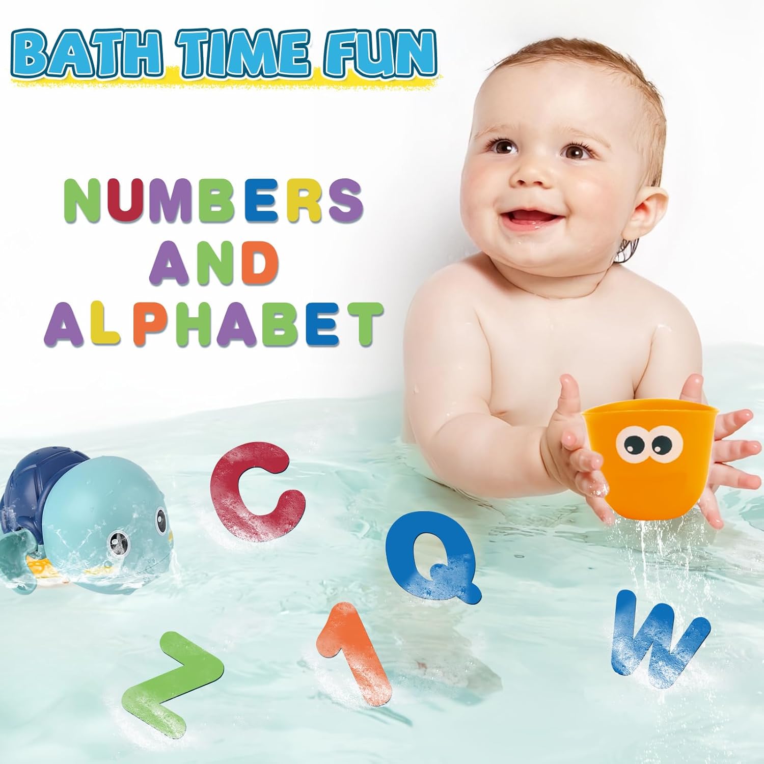 Baby Bath Toys for Toddlers 1-3, Kid Bathtub Toy with 36 Foam Bath Letter & Number, Fishing Games