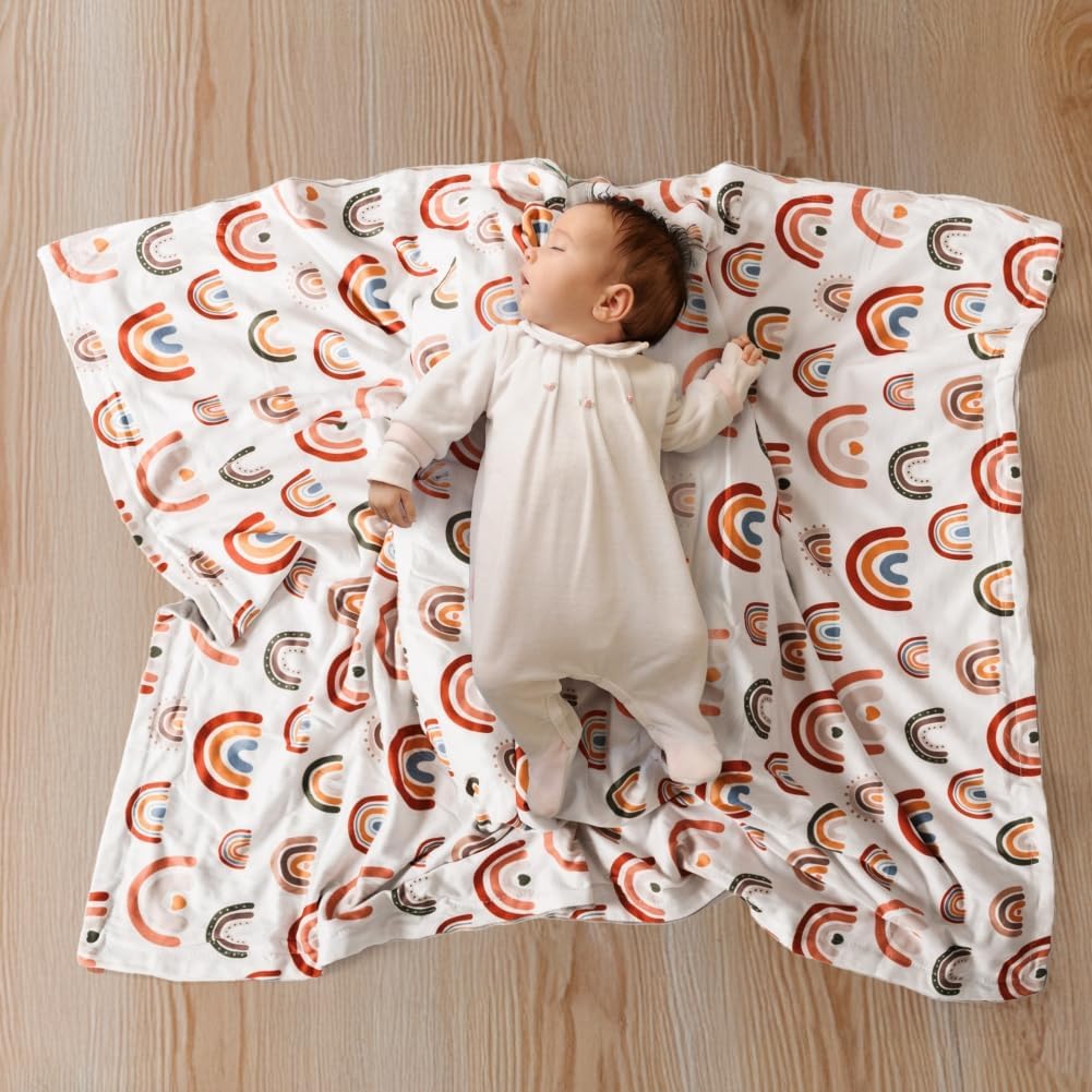 4 Pack Soft Boho Baby Blankets for Unisex Girls or Boys - Breathable Gender Neutral Nursery Double