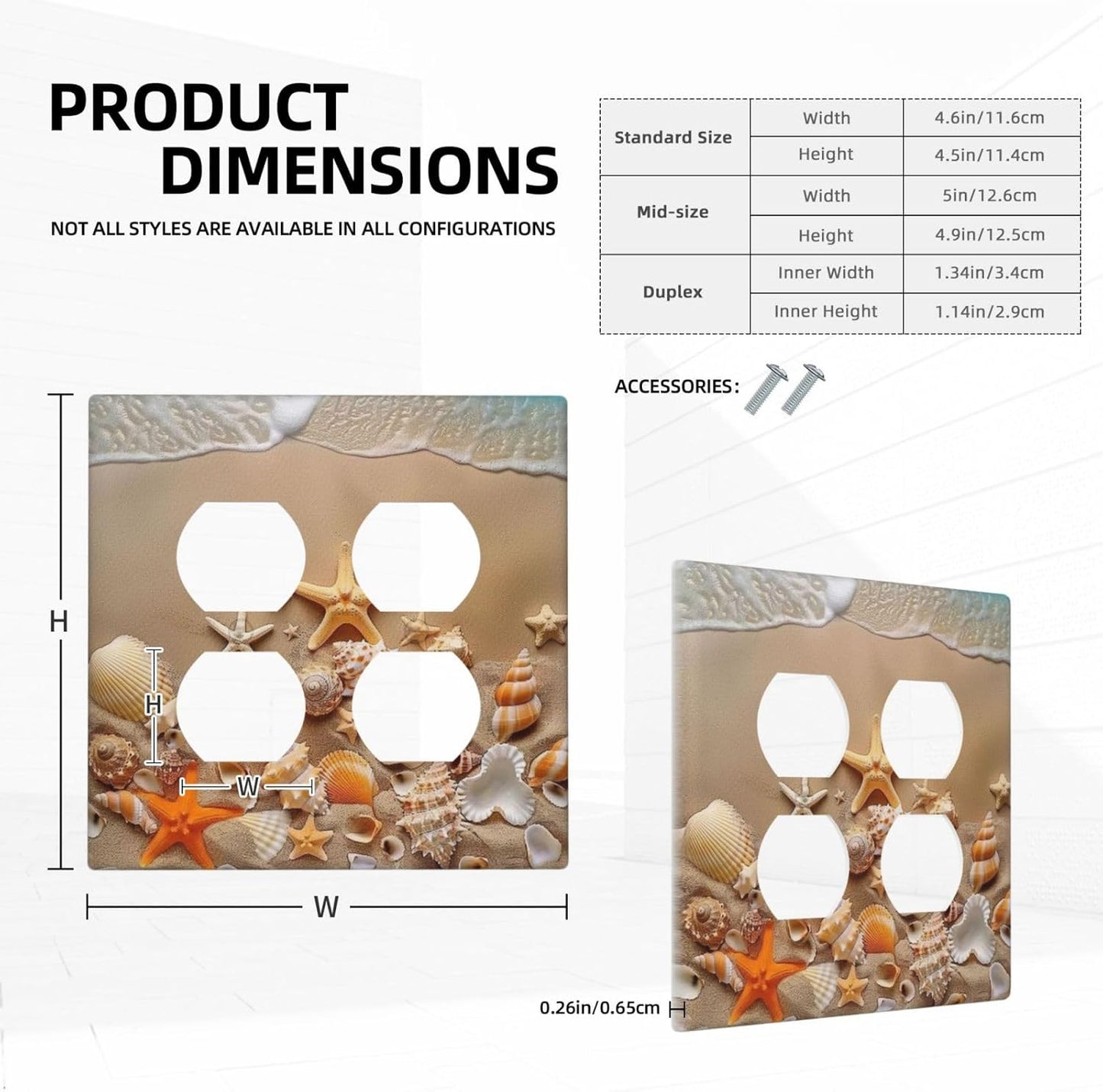 Decorative Outlet Covers Beachy Sea Ocean Seashell Starfish 2 Gang Wall Plate Cover Double Duplex Receptacle Two Switch Light Switch Cover Plate Jumbo Dual Faceplate for Home Decor