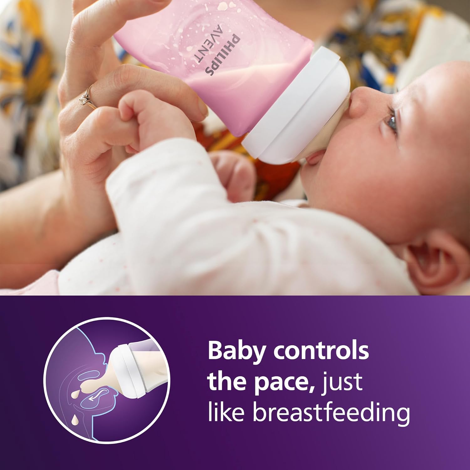 Philips Avent Natural Baby Bottles with Natural Response Nipples (Medium Flow, Flow 3), 9oz, Pink