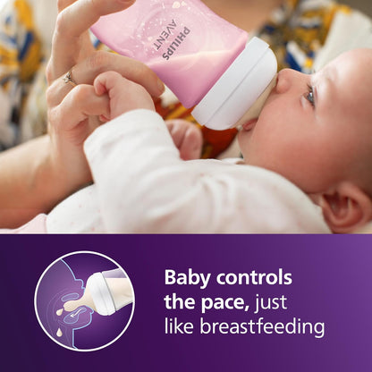 Philips Avent Natural Baby Bottles with Natural Response Nipples (Medium Flow, Flow 3), 9oz, Pink