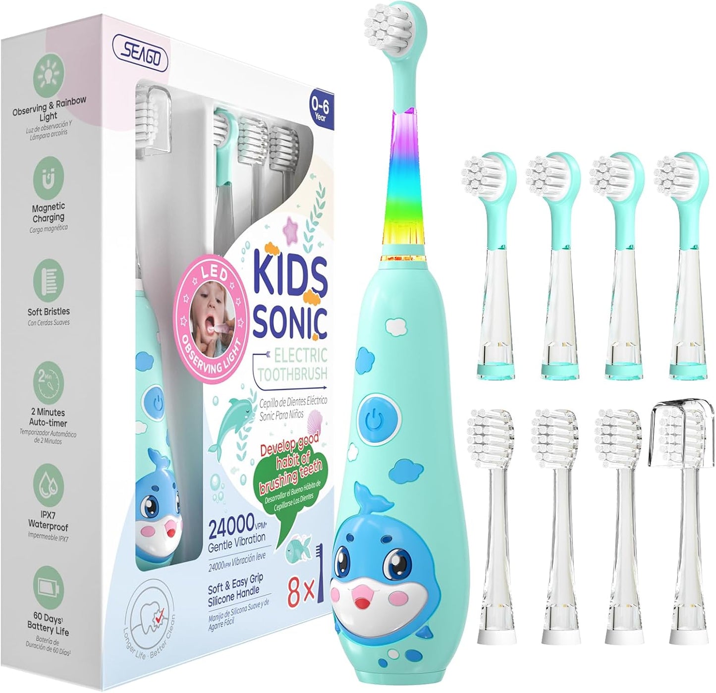 SEAGO Kids Electric Toothbrushes Rechargeable, Toddler Electric Toothbrush with Magnetic Charging