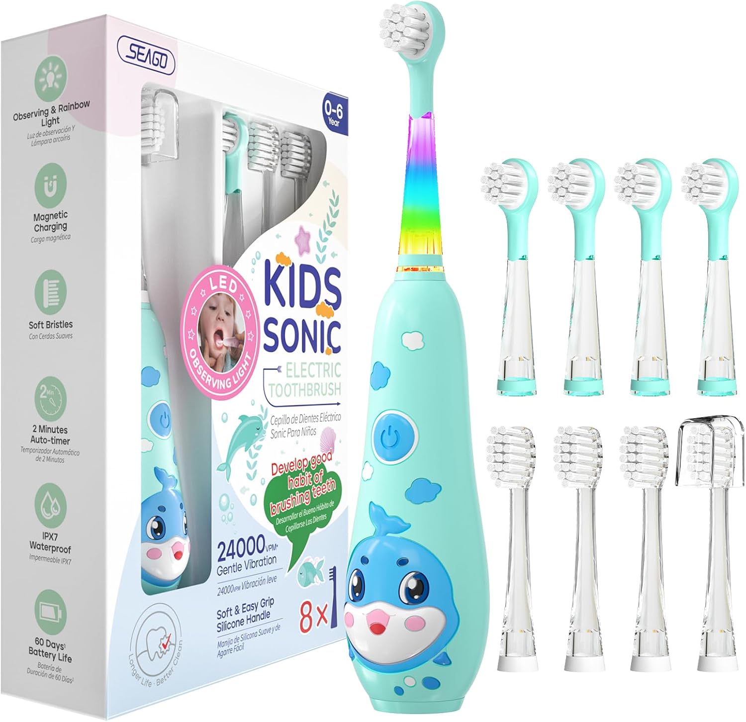 SEAGO Kids Electric Toothbrushes Rechargeable, Toddler Electric Toothbrush with Magnetic Charging