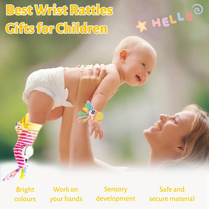 Wrist Rattles Baby Socks Baby Toys Set Soft Sensory Toys for Babies Cartoon Animal Rattles Sock Early Development Toy Baby Shower Birth Gift for Newborn Infant Baby Boy Girl 0 to 3 Years Old