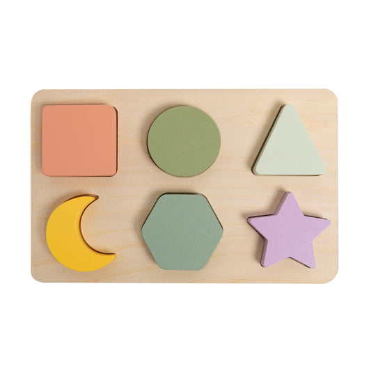 Pearhead Wooden Shapes Puzzle, Color Sorting Toy for Toddlers