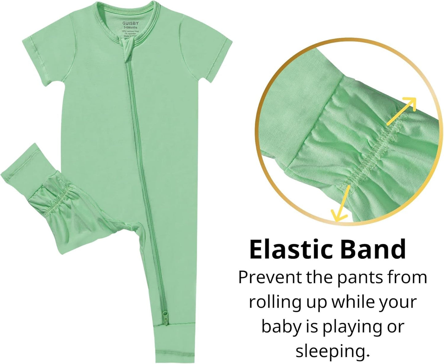 GUISBY Rayon Made from Bamboo Baby Pajamas, Summer Short Sleeve Footless Rompers, 2 Way Zipper Sleeper