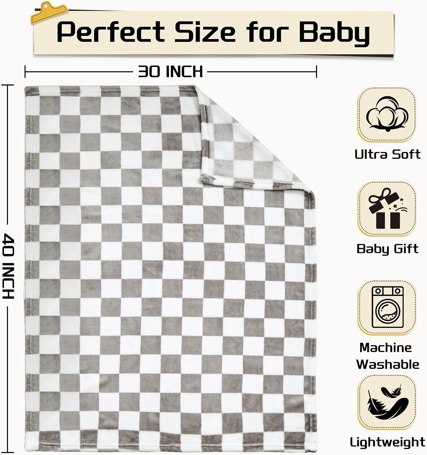 Yurhap Checkered Baby Blanket Fleece Baby Blankets Neutral for Boys Girls, Super Soft Warm