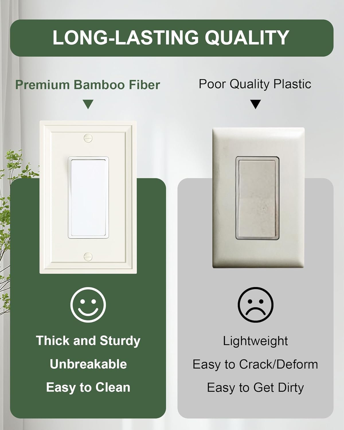 4-Pack Decorator Outlet Cover Plate, Light Almond Modern Decorative Switch Plates and Outlet