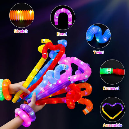 12 PCS Light Up Glow Pop Tubes, Neon Glow Sticks Party Favors for Kids 3-8-12, Fidget Stress Relief Toys, Toddlers Goodie gift Bag Stuffer Fillers,Classroom Prizes Rewards, Party Yard Decorations