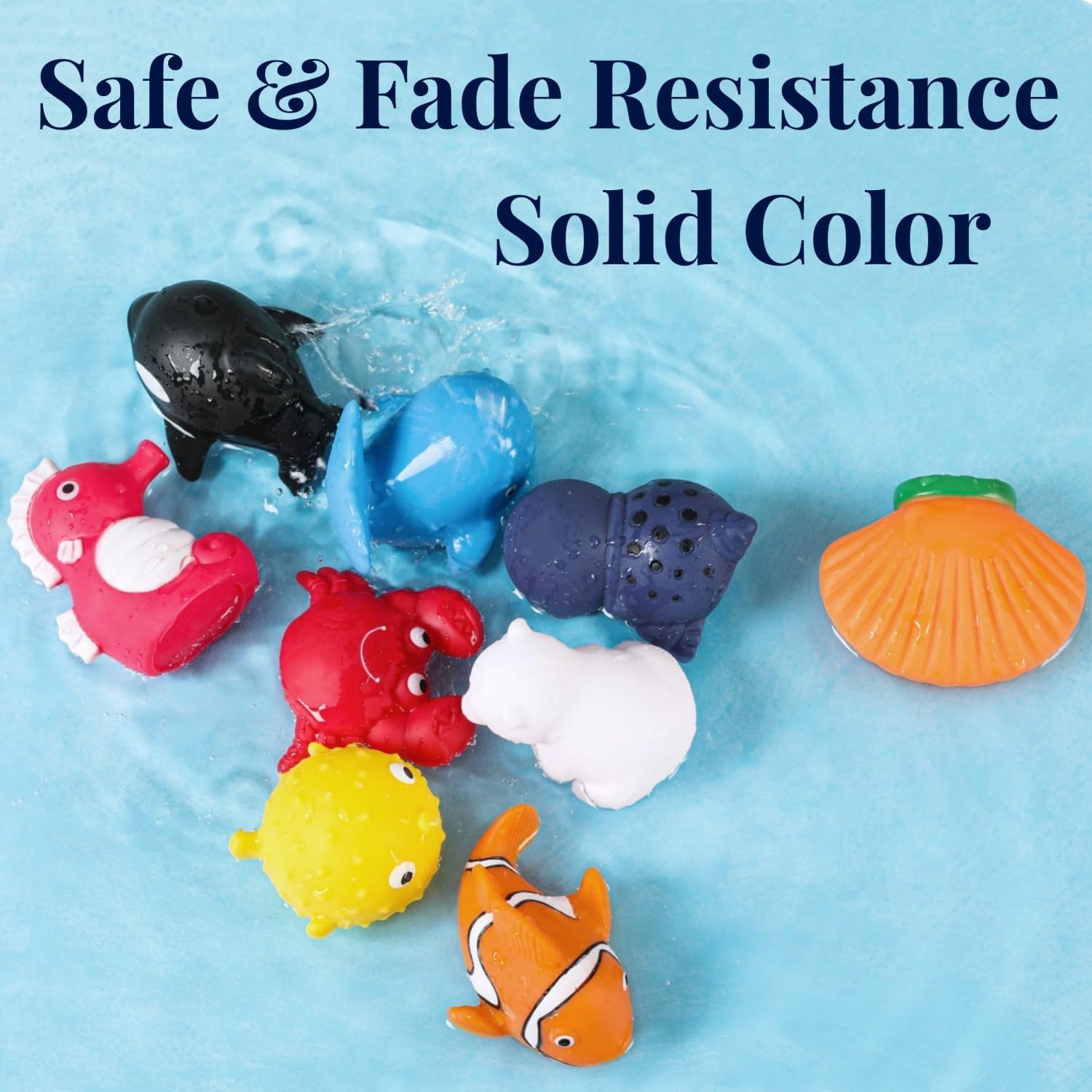 XY-WQ Bath Toys No Hole, for Infants 6-12& Toddlers 1-3, No Hole Bathtub Toys (Sea Animals, 9 Pcs