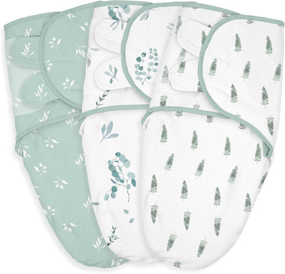 Baby Swaddle Sacks, 3-Pack Newborn Organic Cotton Swaddle Wrap, Adjustable Swaddling Blankets