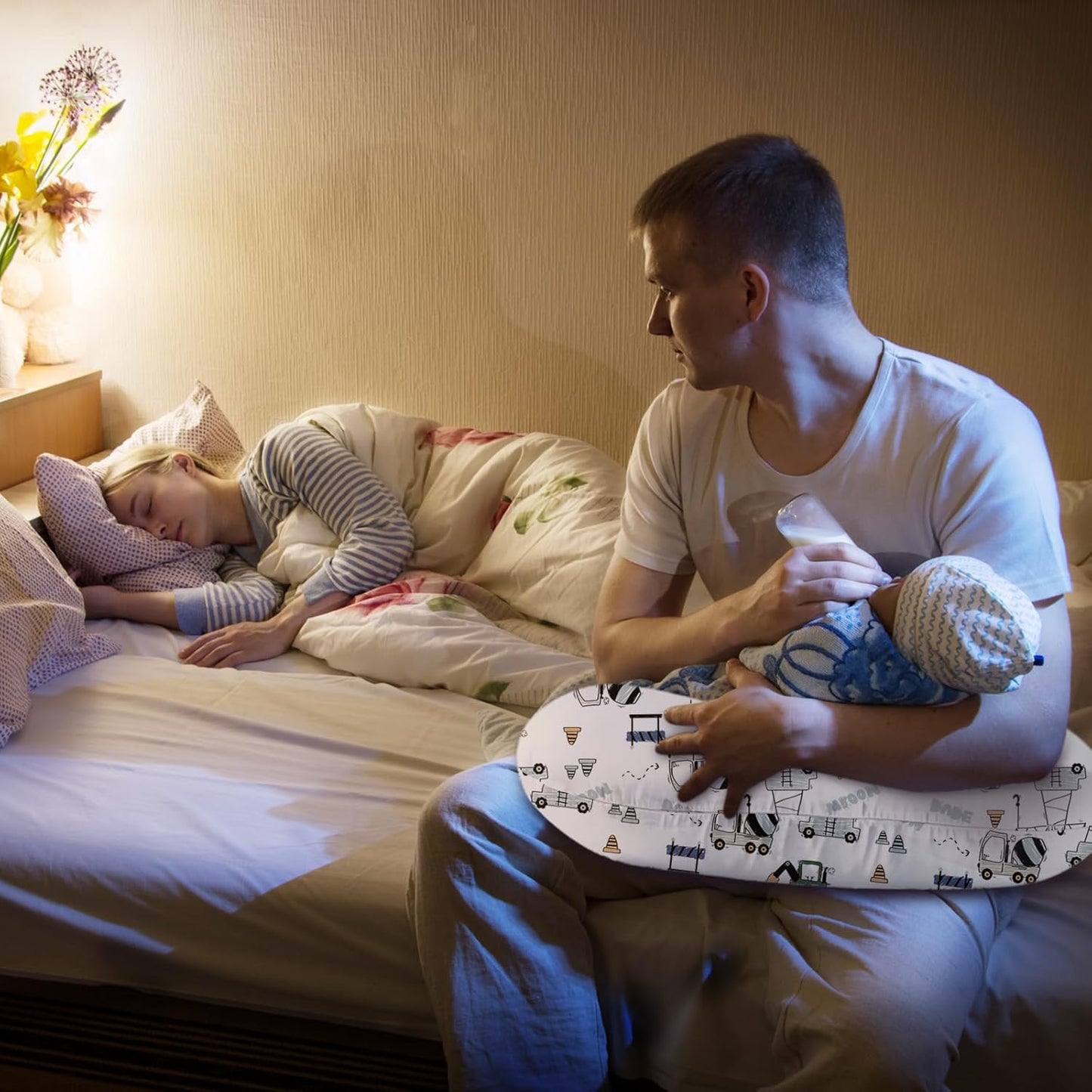 Little Grape Land Nursing Pillow for Infants, Breastfeeding Pillows, Baby Support Pillow for Nursing, Bottle Feeding, Tummy Time with Machine Washable Cover & Breathable Filling (Construction Truck)