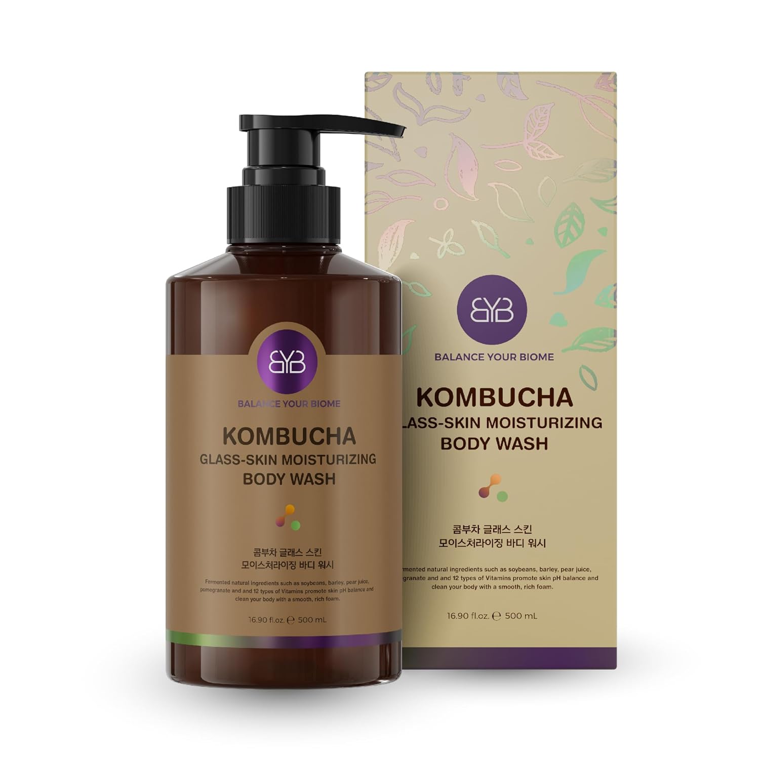 BALANCE YOUR BIOME Kombucha Glass-Skin Moisturizing Body Wash, K-Beauty,Fermented soybean, barley