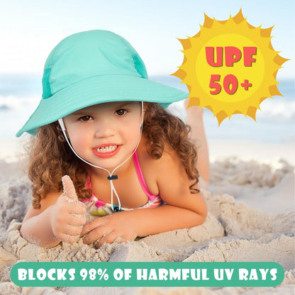 Toddler Baby Sun Hat Kids Summer UPF 50+ for Boys Girls Adjustable Beach Hats with Bucket Wide Brim Age 1-7 Years
