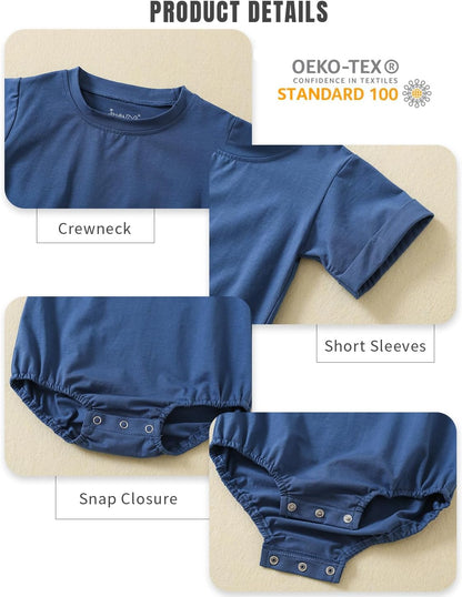 Jimonda Baby Bubble Romper Boy Girl Solid Color T-Shirt Outfits Short Sleeve Bodysuit Organic Cotton 2Pcs