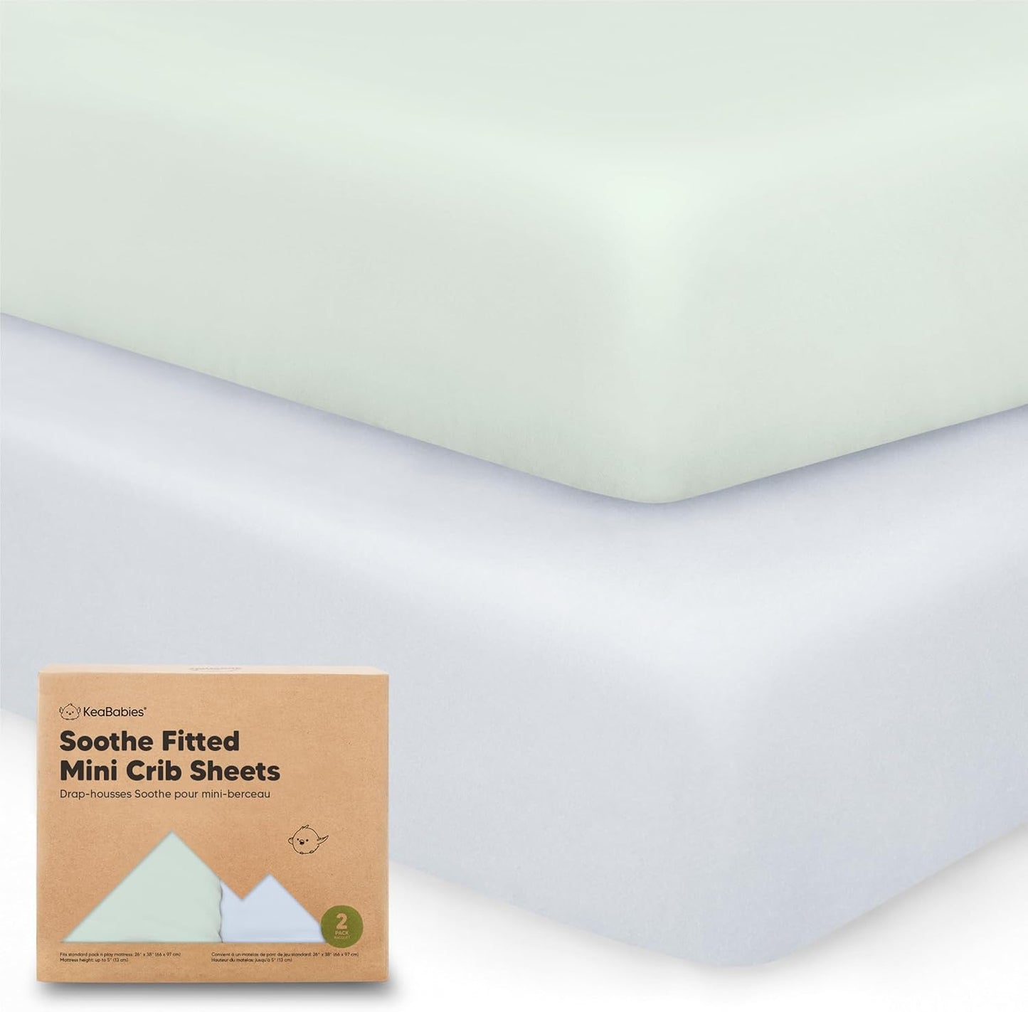 2-Pack Mini Crib Sheets Fitted - 38x26 Pack N Play Sheets for Pack and Play Mattress, Organic