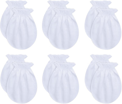 RATIVE Newborn Baby Cotton Gloves Sleep Sleeping No Scratch Mittens Mitts Set for 0-6 Months Unisex Neutral Boys Girls (6 pairs/white)