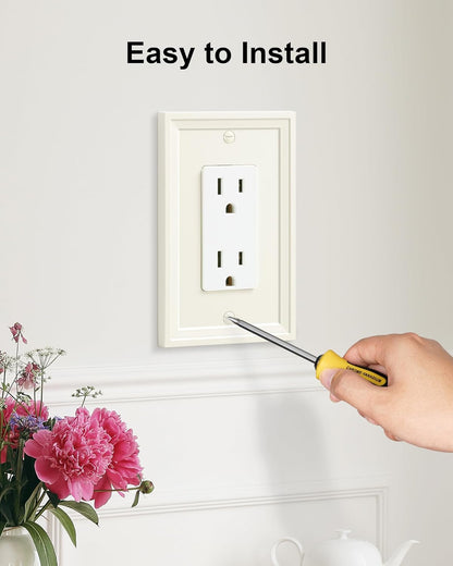 4-Pack Decorator Outlet Cover Plate, Light Almond Modern Decorative Switch Plates and Outlet