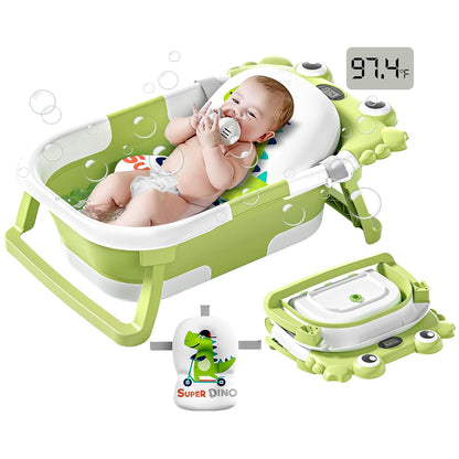 Collapsible Baby Bathtub for Newborns to Toddler with Real-time Temp Monitor & Floating