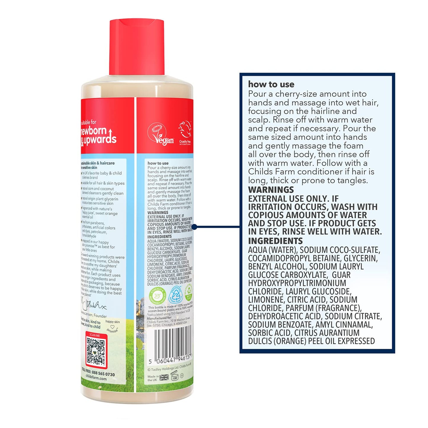 Childs Farm, Kids Hair & Body Wash for Dry, Sensitive Skin, Organic Sweet Orange, Gently Cleanses