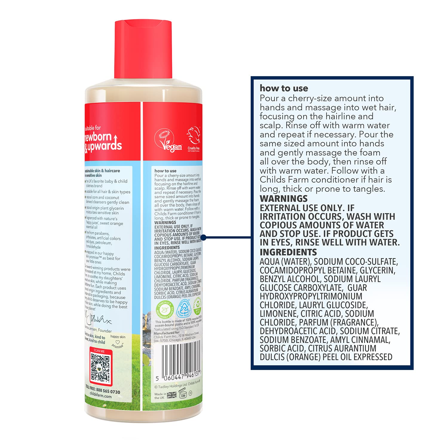 Childs Farm, Kids Hair & Body Wash for Dry, Sensitive Skin, Organic Sweet Orange, Gently Cleanses