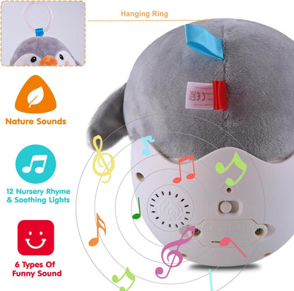 Infant Toys 0-3-6-12 Months Shower Gifts, Plush Cute Stuffed Animal Penguin Musical Baby Tummy Toys with Light & Sounds, Roly-Poly Easter Birthday Gift for Newborn Boys & Girls