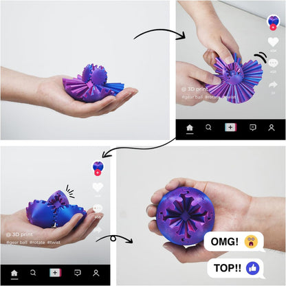 3D Printed Gear Ball ，Gear Ball Spin Ball or Cube Fidget Toy，Gear Sphere Desk Toy,Gift for Stress and Anxiety Relief (blue&green)