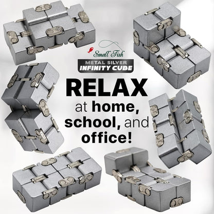 Metal Infinity Cube Toy for Kids, Teens, and Adults, Best Desk Gadget and Sensory Tool for Fidgeting, Anxiety, and Stress Relief, Cool Office Decor and Gift for Men in Metal Aluminum Fidget Toy