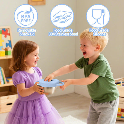 BUSOHA 2 Pack Stainless Steel Toddler Snack Cups - 9 OZ Spill-Proof Baby Snack Containers with