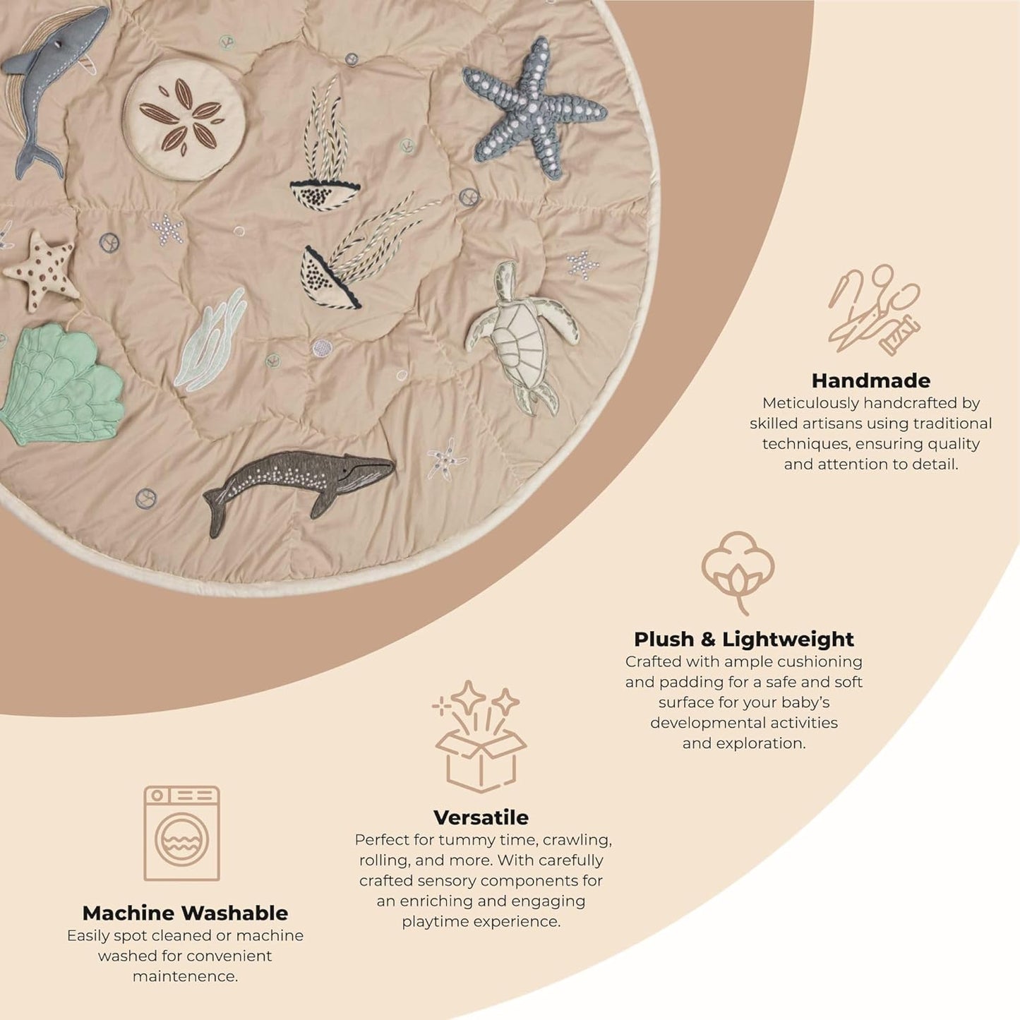 Crane Baby Activity Mat, Interactive Baby Play Mat for Boys and Girls, Sea Life, 36" x 36", Stimulating Baby Toys & Mirror, Infant Play Mat, Tummy Time Baby Floor Mat, Kids Play Mat, Tummy Time Mat