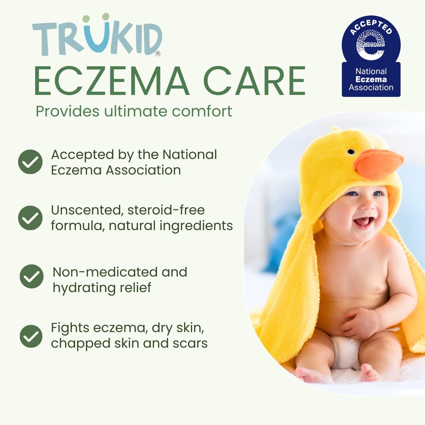 TruKid Natural Eczema Cream for Kids, Toddlers & Babies, NEA-Accepted for Eczema, Safe for