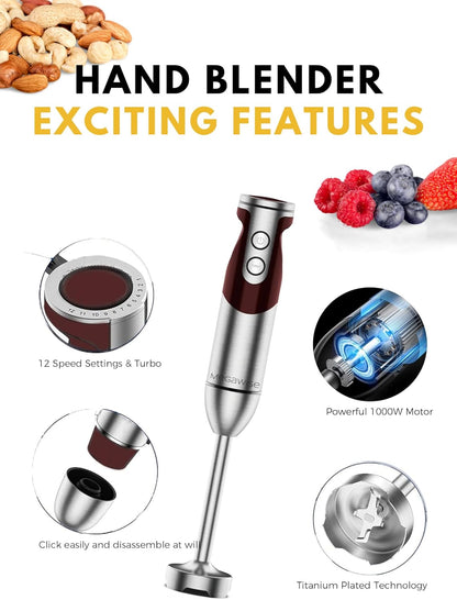 MEGAWISE new Hand Blender Series Single Hand Blender,no attachments,12-Speed,Includes Powerful
