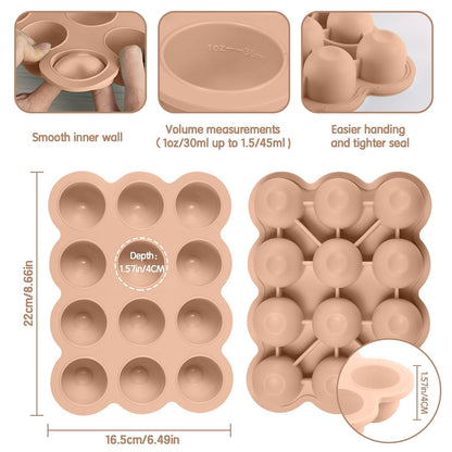 Baby Food Freezer Tray with Clip on Lid, 12 x 1.5 Ounce Baby Food Storage Container, Baby Silicone