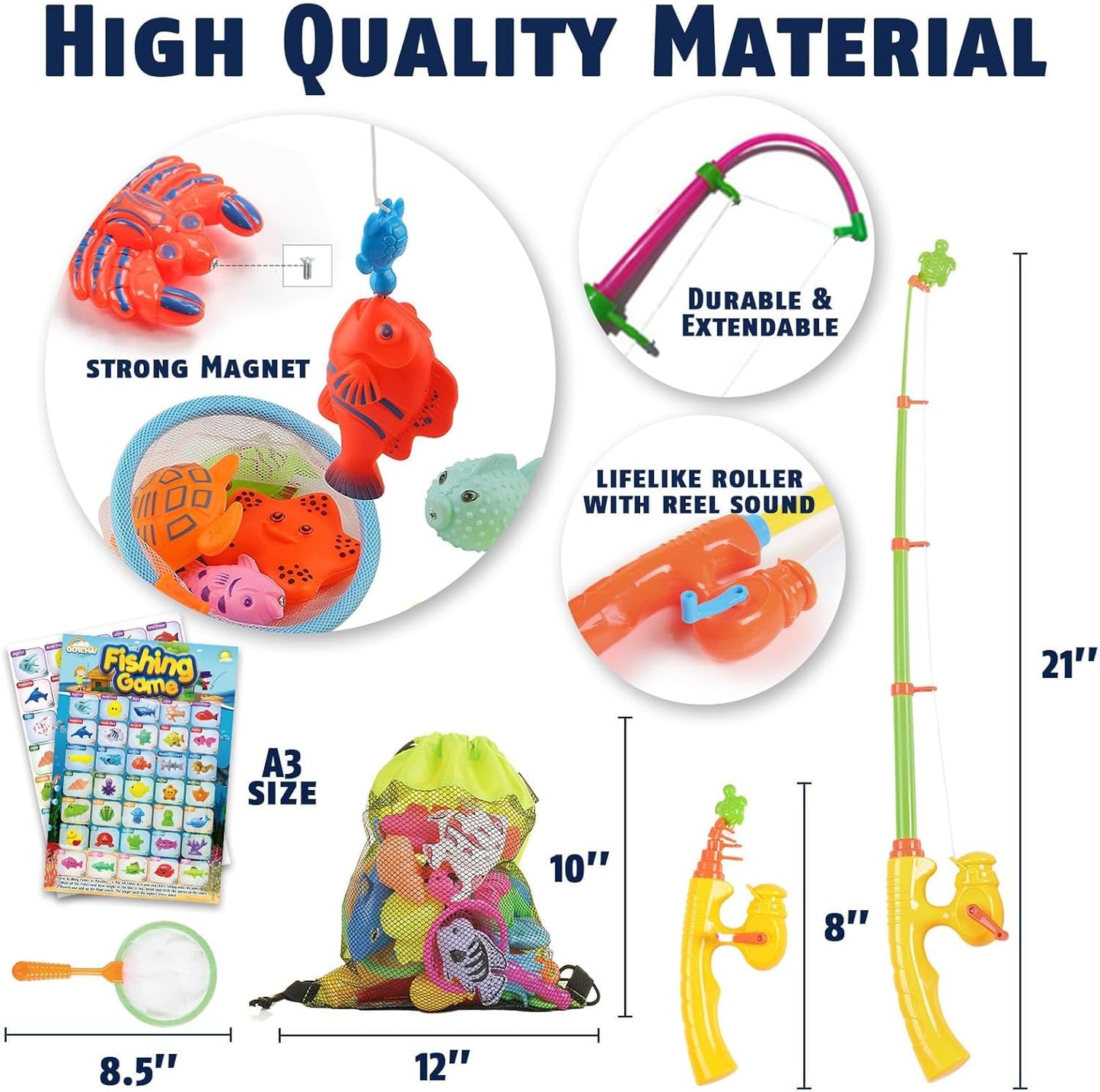 CozyBomB™ Magnetic Fishing Toys Game Set for Kids | Water Table Bathtub Kiddie Pool Party & Pole