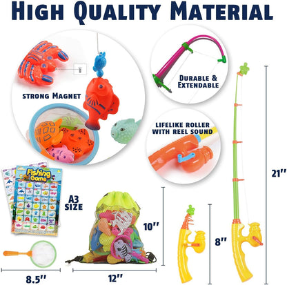 CozyBomB™ Magnetic Fishing Toys Game Set for Kids | Water Table Bathtub Kiddie Pool Party & Pole
