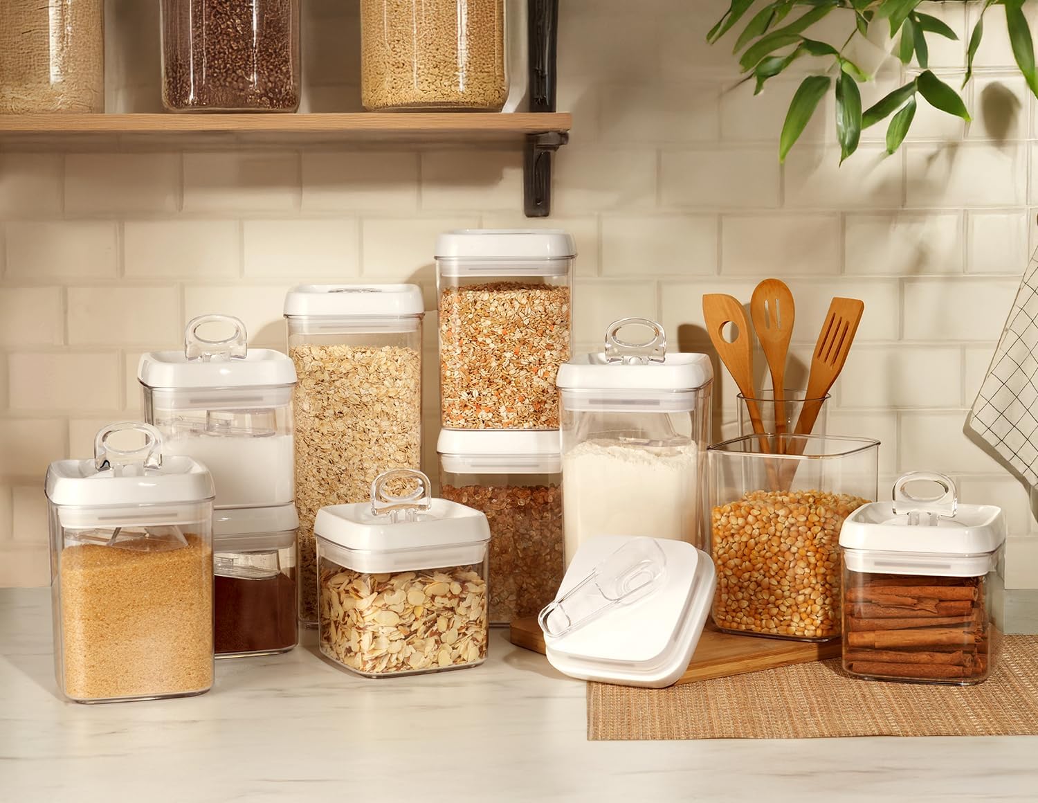 Felli Flip Tite Food Storage Container with Scoop & Lid 5" LARGE Airtight Ring Top, Acrylic