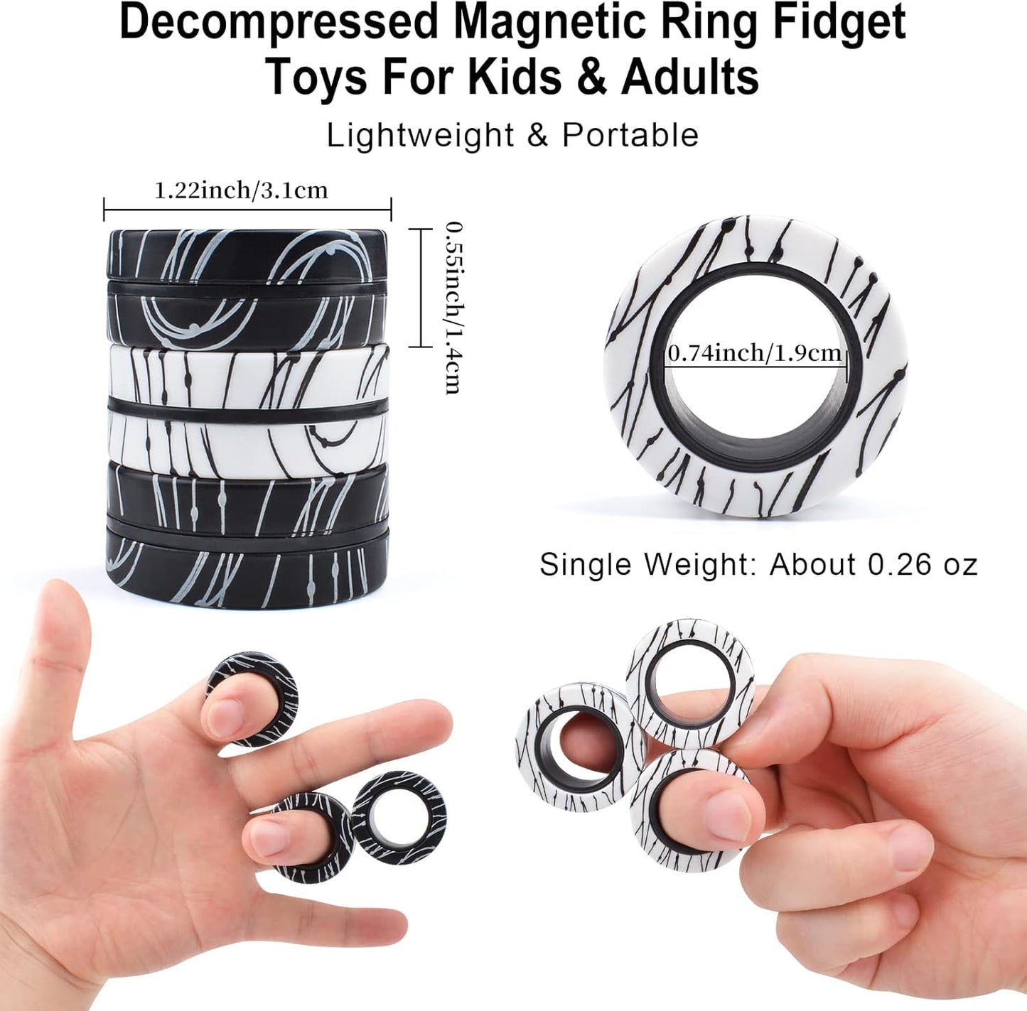 3Pcs Magnetic Rings Fidget Toys for Teens, Adults&Kids|Fidget Pack Under 10 Dollars|ADHD Fidget Toy Pack for Anxiety Relief,Coolest Gifts for Teen Boys,Birthday Gifts for 8 9 10 11+ Year Old Boy&Girl